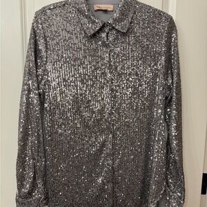 Philosophy Charcoal Sequin Embellished Button Down Shirt